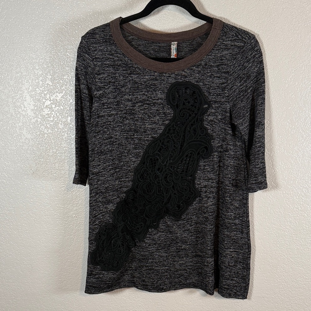 Vintage Free People Lace Cutout Abstract Peacock Top Y2K Size Medium